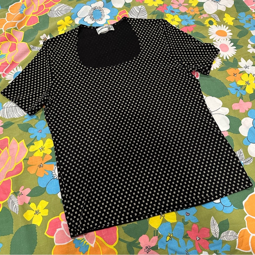 Vtg 90’s Grunge Frazier Lawrence Black and White Ditsy Flower Top SZ L